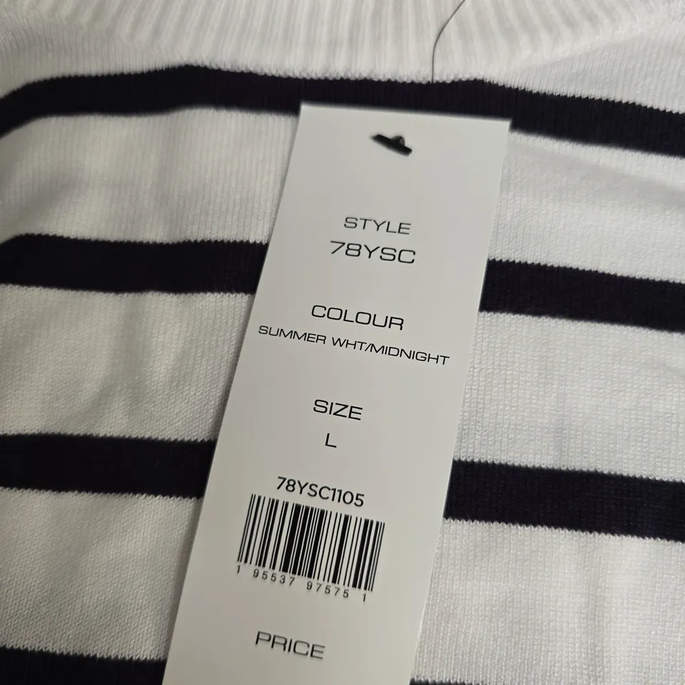FRENCH CONNECTION STRIPED KNIT JUMPER – WHITE & NAVY, SIZE L