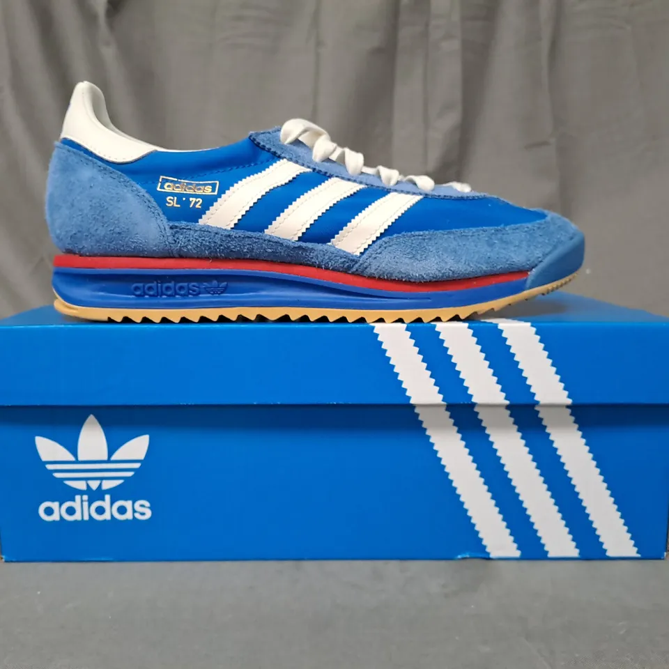 BOXED PAIR OF ADIDAS SL 72 RS SHOES IN BLUE/WHITE UK SIZE 6