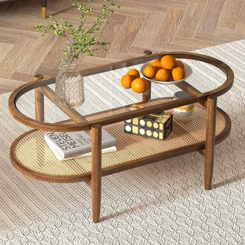 BOXED COSTWAY SINGLE SHELF PE RATTAN COFFEE TABLE