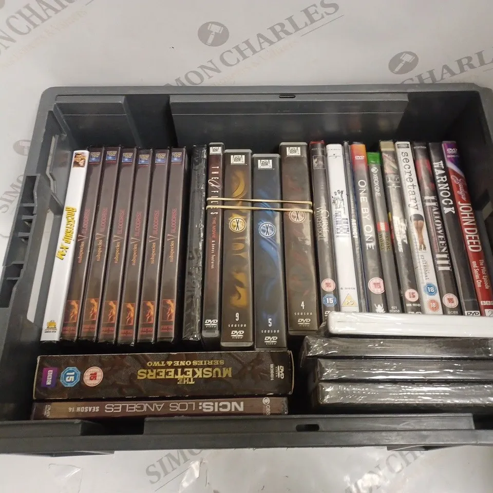 APPROXIMATELY 25 DVDS AND GAMES TO INCLUDE X-FILES, XBOX ;ONE LEGO STAR WARS THE FORCE AWAKENS, THE MUSKETEERS, ETC