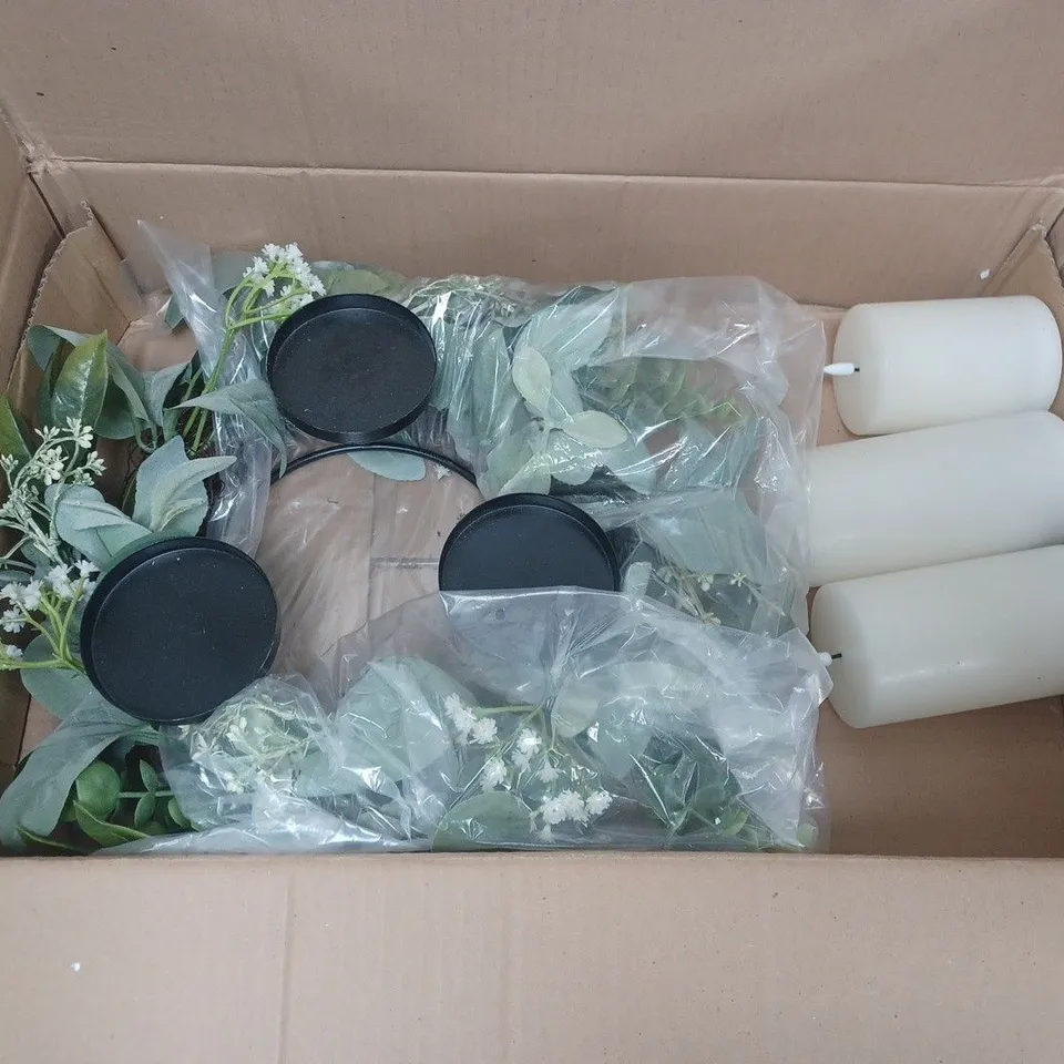 HOME REFLECTIONS 3 IN 1 FLAMELESS CANDLE WITH WREATH SET - SAGE 