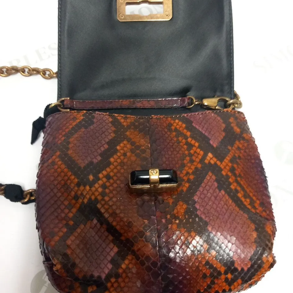 LANVIN PARIS BROWN/PURPLE PYTHON SKIN MINI CHAIN HAPPY BAG