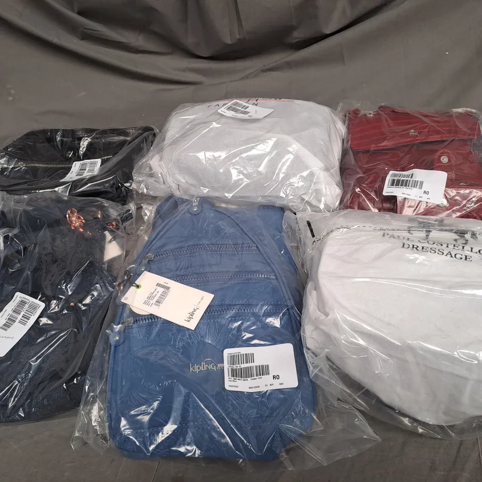 BOX OF ASSORTED BAGS FROM VARIOUS BRANDS IN VARIOUS STYLES, SIZES AND COLOURS ETC. 