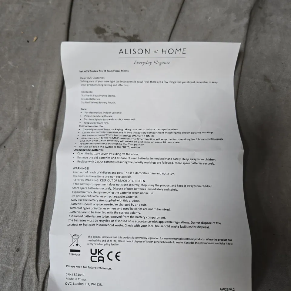 ALISON AT HOME SET OF 3 PROTEA PRE-LIT FAUX FLORAL STEMS