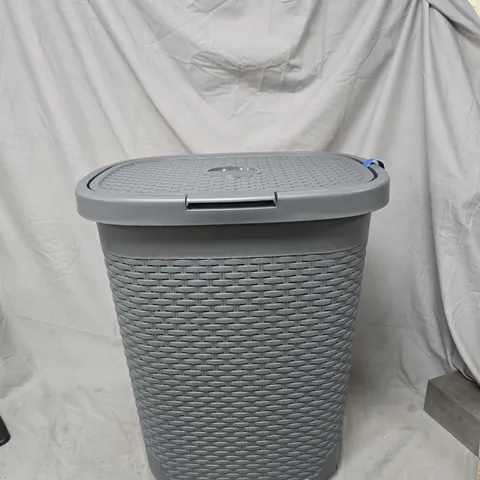 ADDIS FAUX RATTAN LAUNDRY HAMPER, 50L, GREY