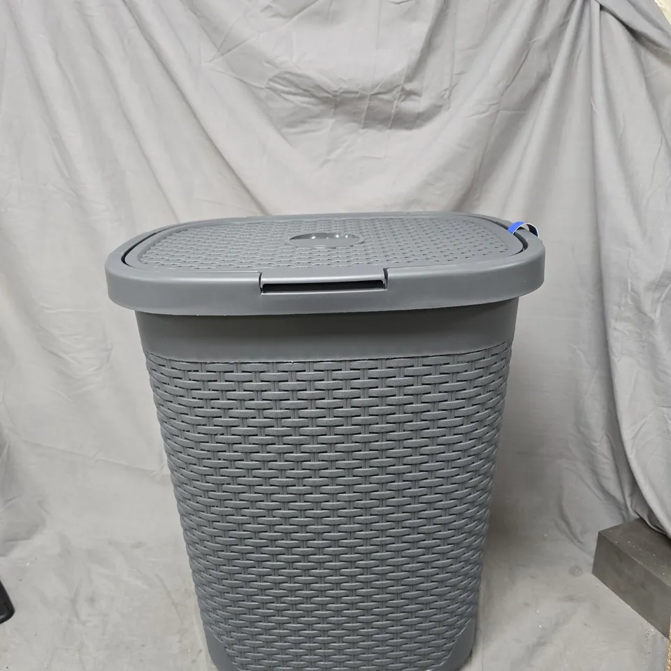 ADDIS FAUX RATTAN LAUNDRY HAMPER, 50L, GREY