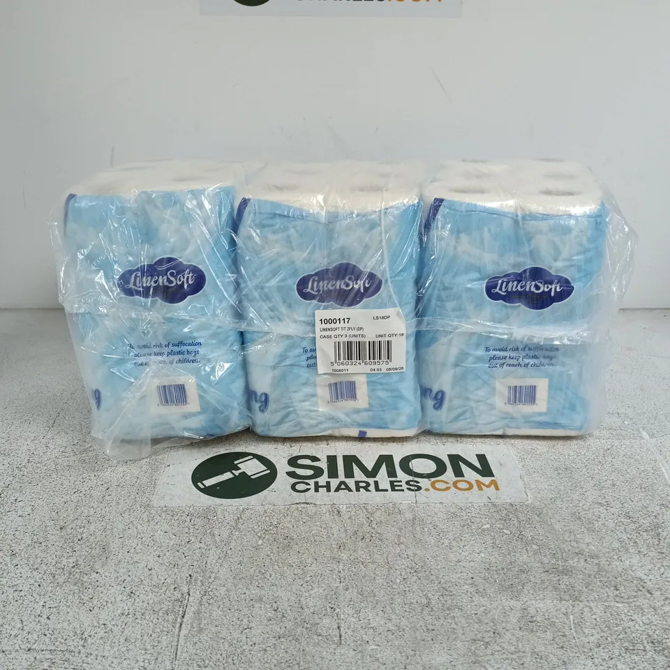 LINEN SOFT QUILTED 2 PLY TOILET ROLL 18 PACK - CASE OF 3