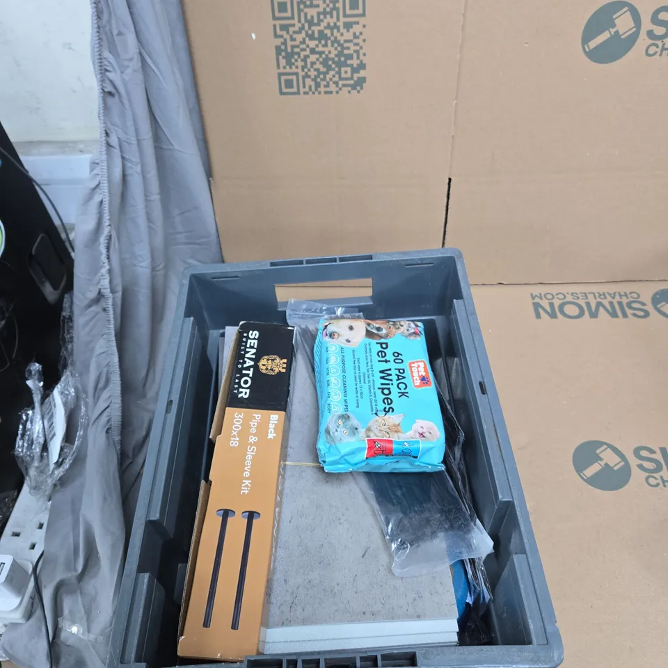 TOTE OF APPROXIMATELY 15 ASSORTED ITEMS TO INCLUDE: WALL OUTLET EXTENDER