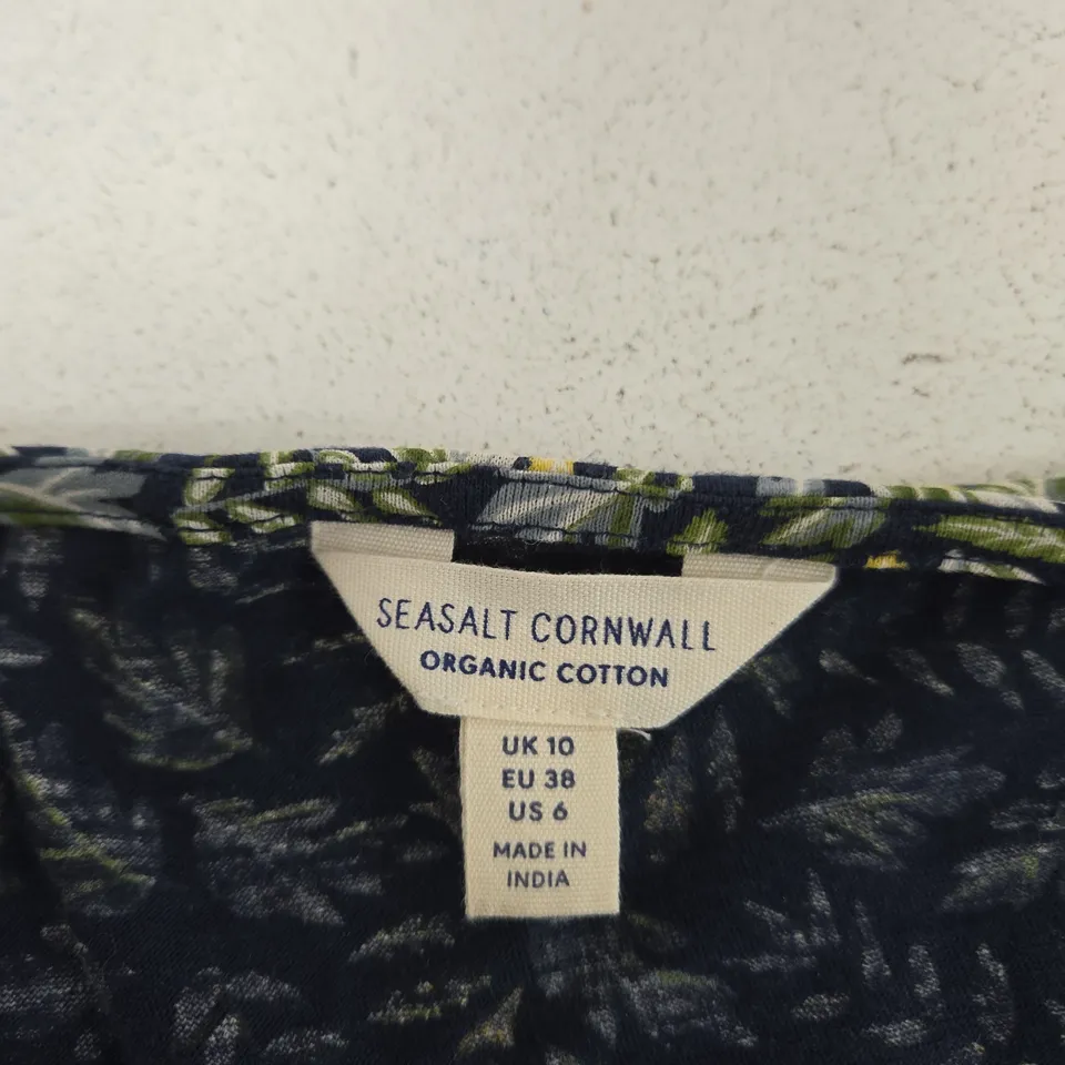 SEASALT CORNWALL ORGANIC COTTON DRESS – NAVY LEAF PRINT, UK 10