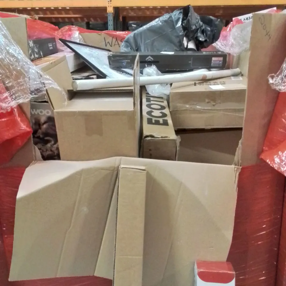 PALLET OF ASSORTED HOUSEHOLD GOODS AND PRODUCTS TO INCLUDE;SKATE BOARD, CHAIR MAT, RETRACTABLE SAFETY GATE, SLOW COOKER, GAMING MOUSE PAD AND OTHER ASSORTED ITEMS...