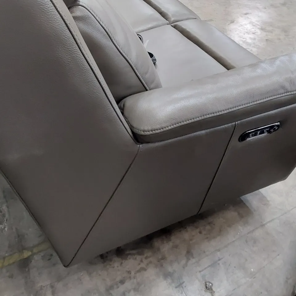 DESIGNER POWER RECLINING THREE SEATER SOFA GREY LEATHER 