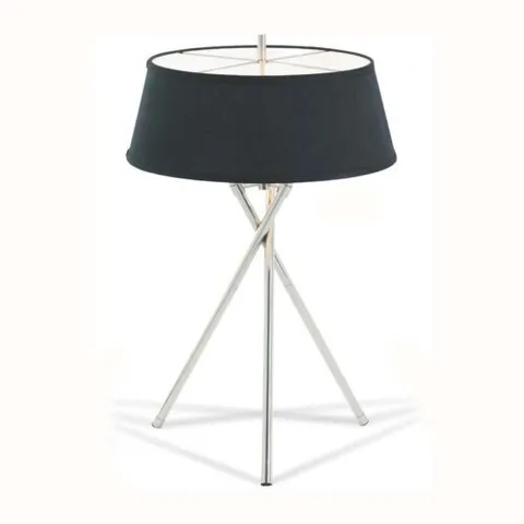 BOXED ASTLEY ARTO 2 LIGHTS CHROME TRIPOD FLOOR LAMP WITH BLACK SHADE 47CM W X 68CM H