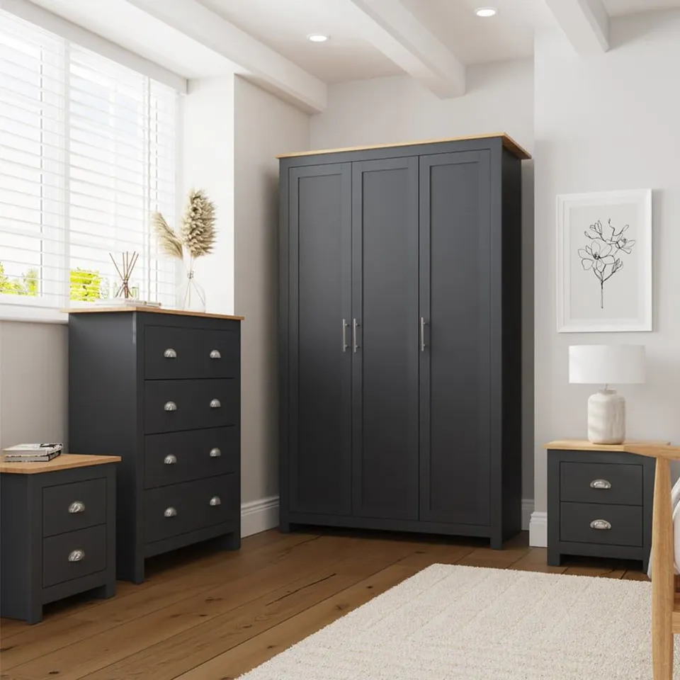 BOXED GFW LANCASTER SLATE BLUE 4 PIECE BEDROOM FURNITURE (4 BOXES)