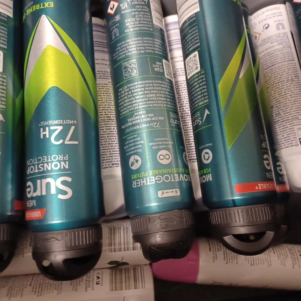 BOX OF APPROX 10 ASSORTED AEROSOLS TO INCLUDE SURE MEN DEODORANT, REXONA DEODORANT. YARDLEY ENGLISH ROSE BODY FRAGRANCE, ETC 