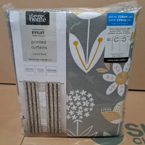 BRAND NEW SCANDI FLORAL EYELET PRINTED CURTAINS - 228 X 228CM