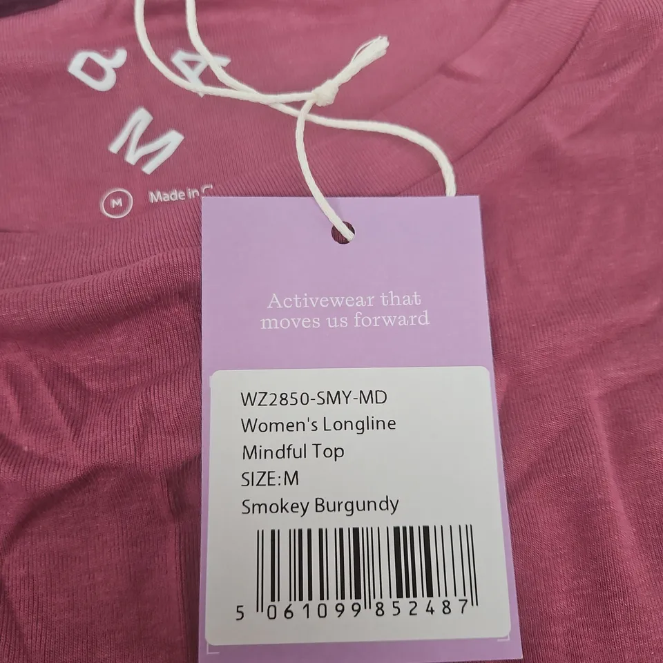BAM MINDFUL WOMEN'S LONGLINE TOP – SMOKEY BURGUNDY, SIZE M
