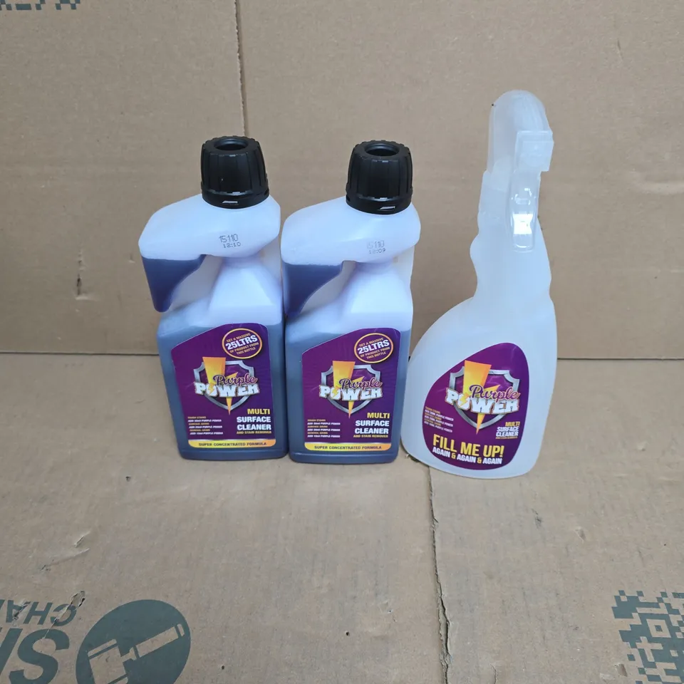 PURPLE POWER CLEANING SOLUTION PACK - 2 X 500ML CONCENTRATE SOLUTION, 1 SPRAY BOTTLE