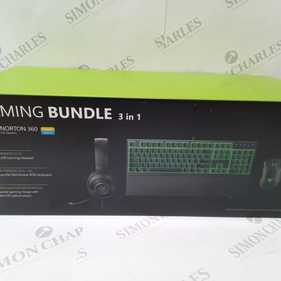 BRAND NEW BOXED RAZER GAMING BUNDLE 3 IN 1 TO INCLUDE USB GAMING HEADSET, MEMBRANCE RGB KEYBOARD AND ESSENTIAL GAMING MOUSE