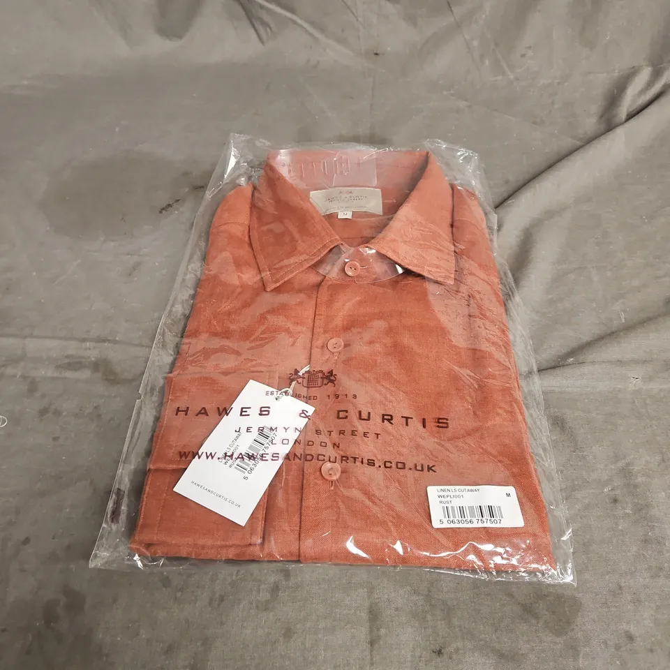 HAWES & CURTIS LINEN LONG SLEEVE CUTAWAY SHIRT IN RUST SIZE M