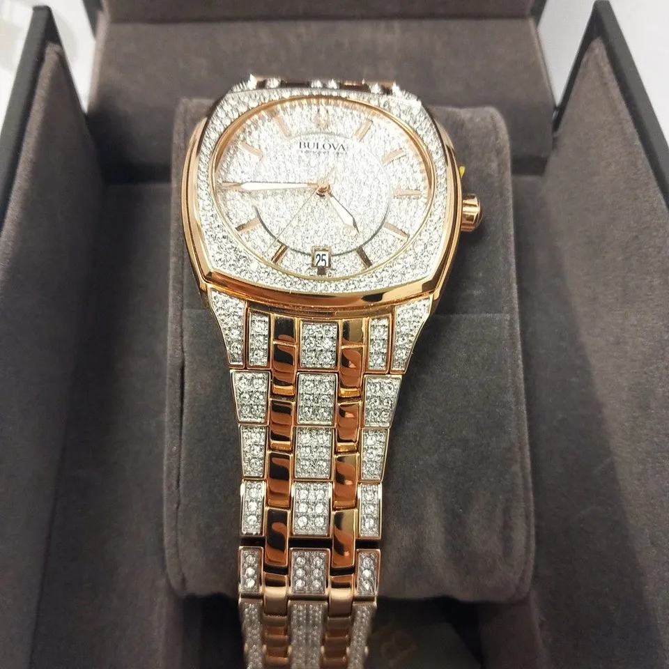 BOXED BULOVA SWAROVSKI CRYSTAL SET WRIST WATCH