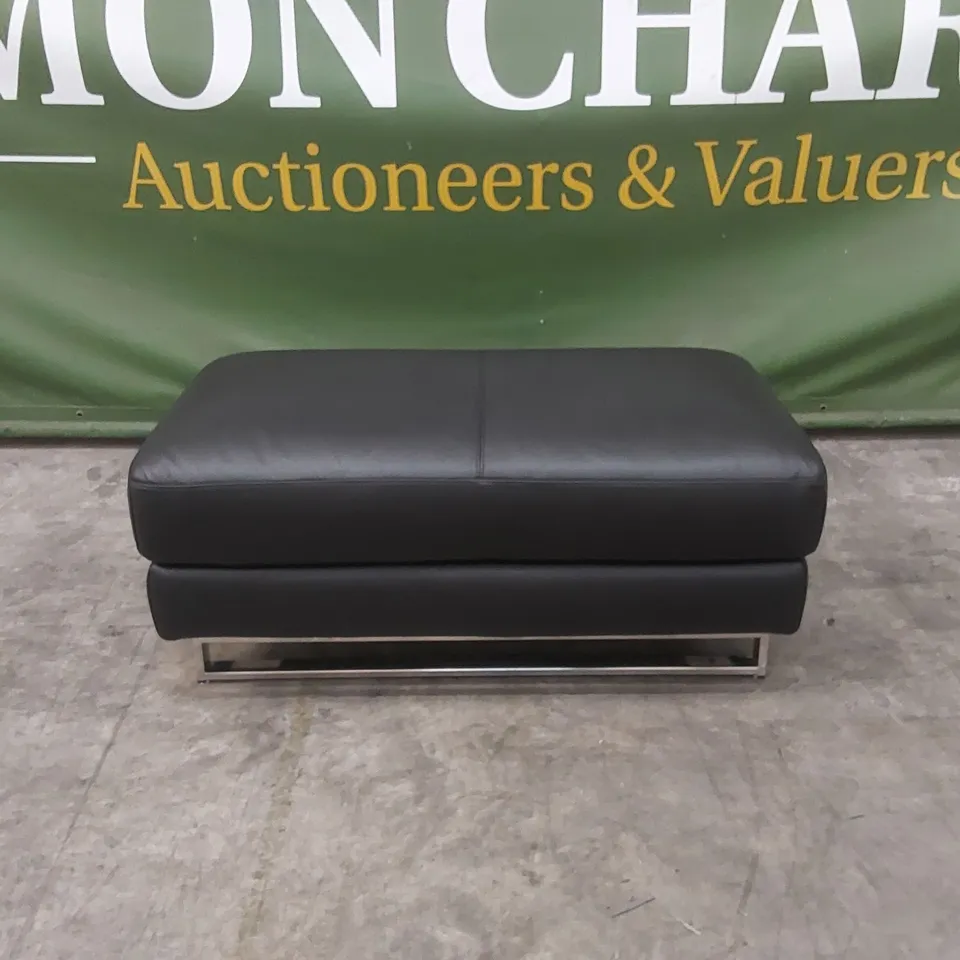 QUALITY DESIGNER ITALIAN MADE CARLO LEATHER FOOTSTOOL - BLACK
