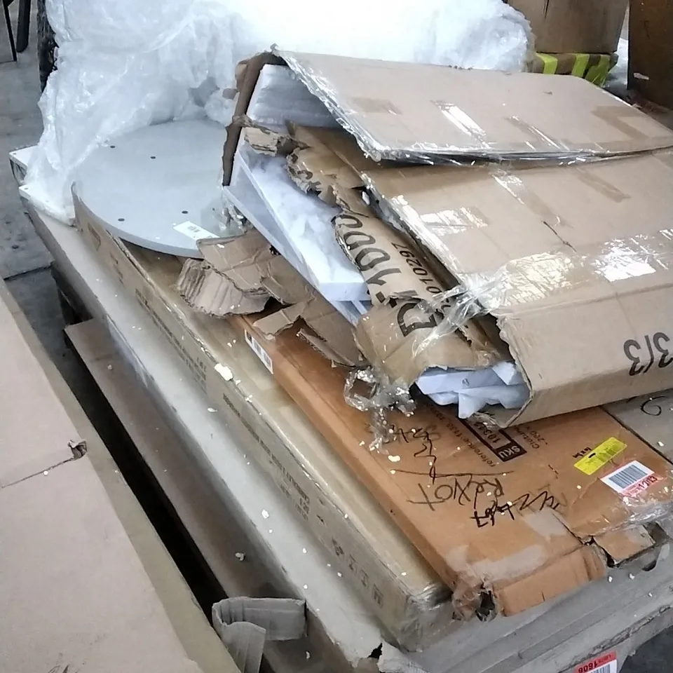 PALLET OF ASSORTED BOXED FURNITURE PARTS INCLUDING WARDROBE AND DINING TABLE