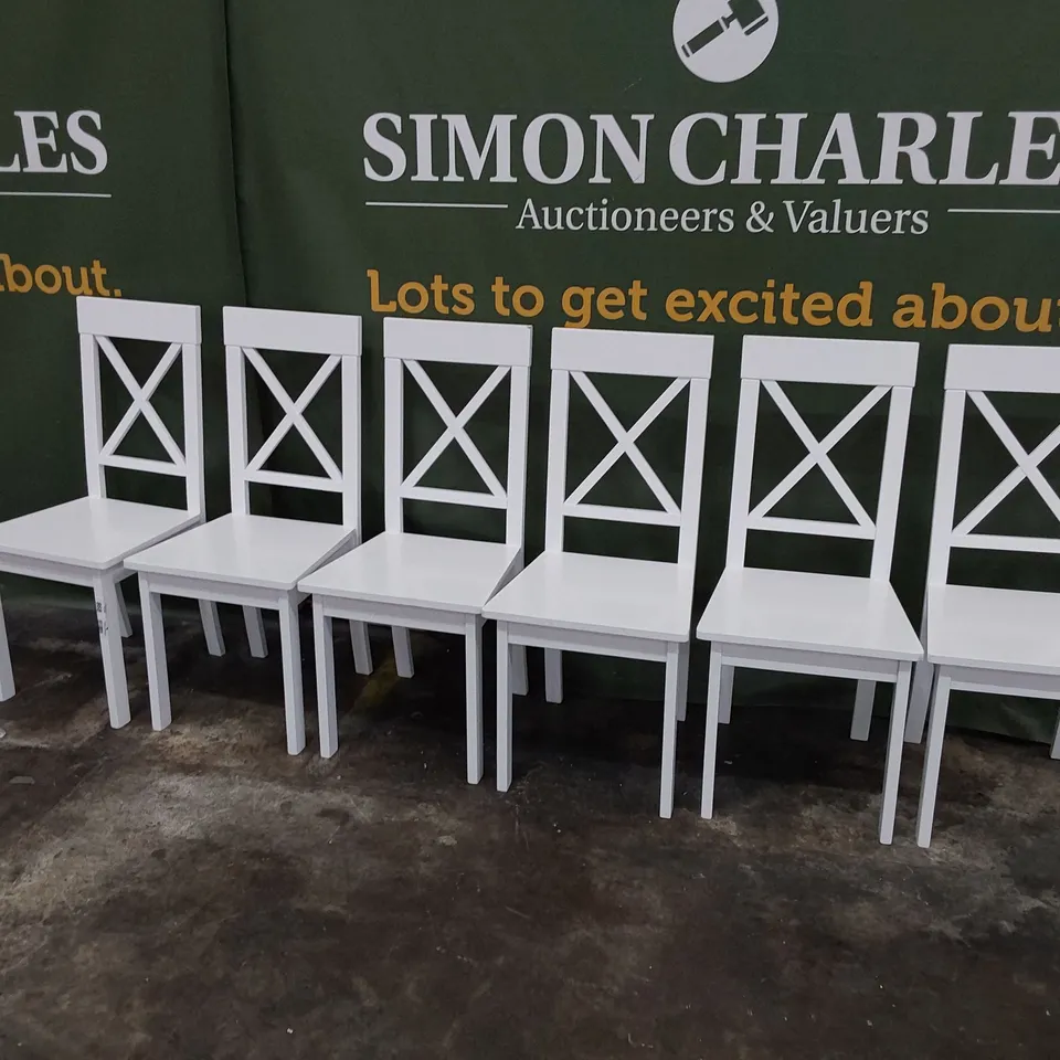 SET OF SIX WHITE PAINTED WOODEN X BACK DINING CHAIRS 