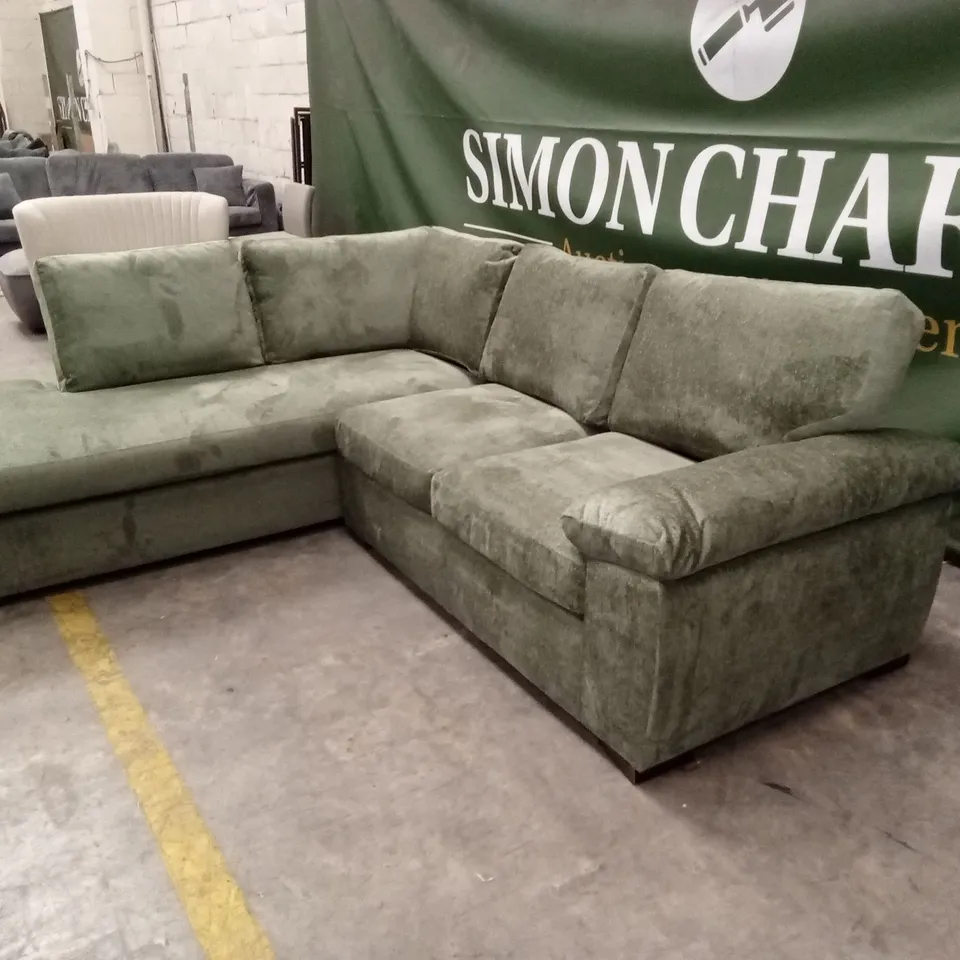 SALERNO STANDARD BACK FABRIC LEFT HAND CORNER CHAISE SOFA - GREEN RRP £999