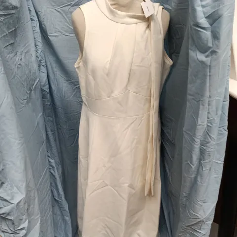 KAREN MILLEN COMPACT STRETCH BOW TIE NECK FULL SKIRTED MIDI DRESS IN IVORY - SIZE 14