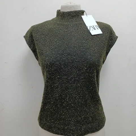 ZARA GLITTER TOP IN GREEN - SIZE MEDIUM