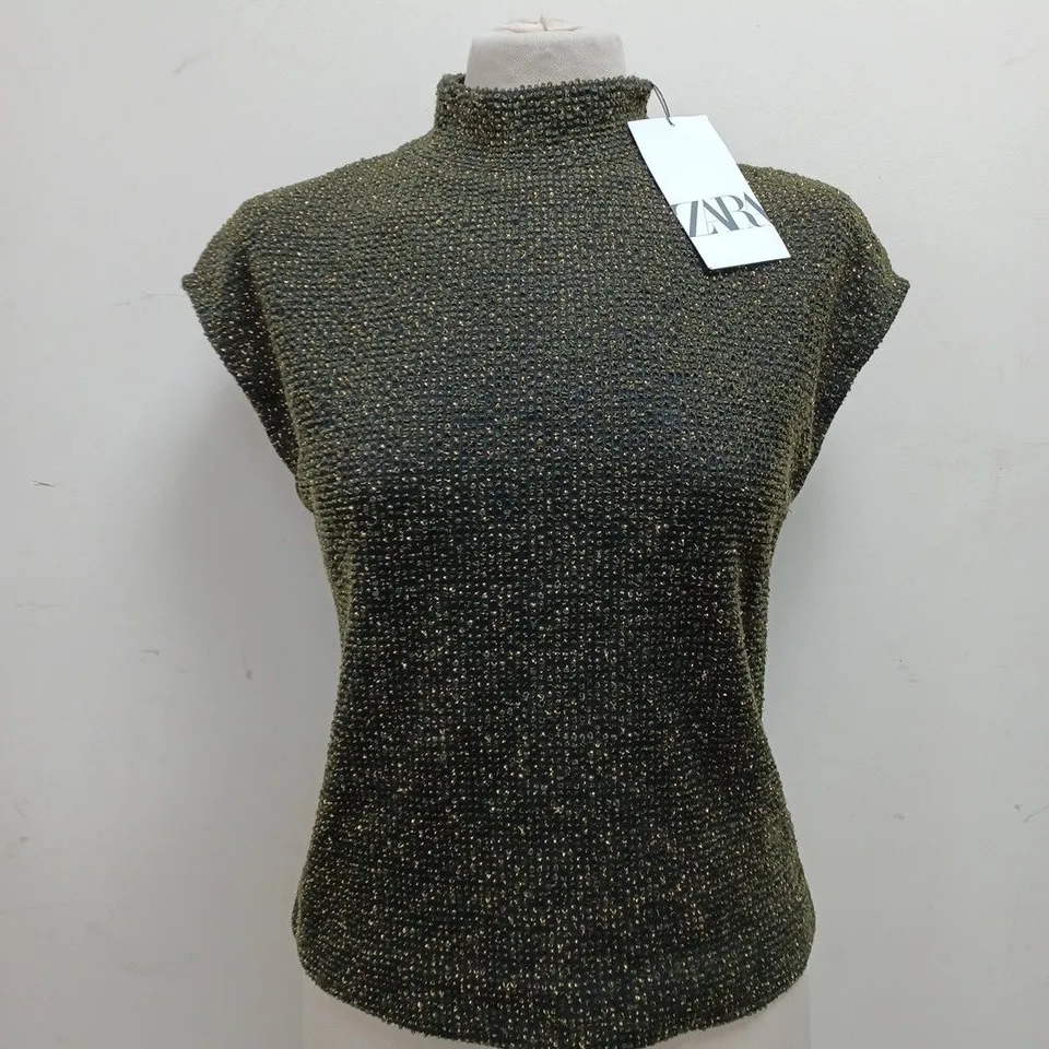 ZARA GLITTER TOP IN GREEN - SIZE MEDIUM