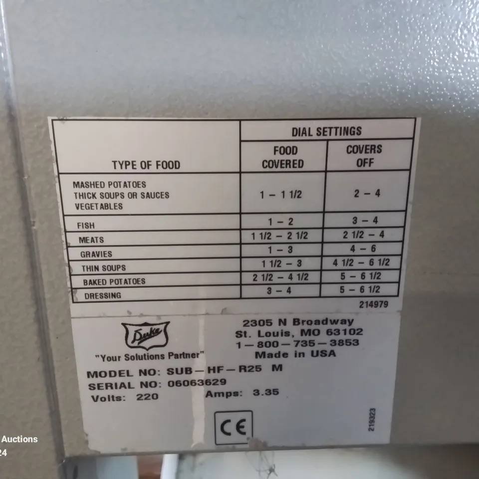COMMERCIAL DUKE SUB-HF-R25 FOOD WARMING STEAM TABLE SUBWAY STATION (USED)