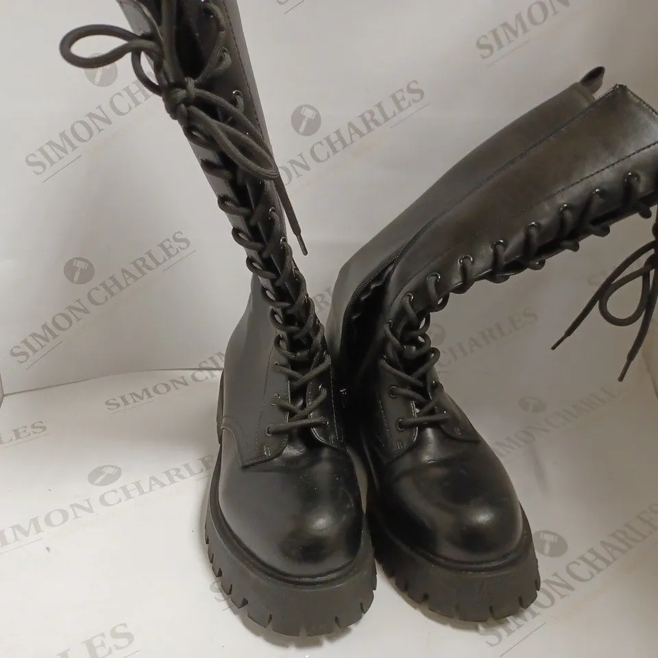 KOI VEGAN DELTORA BLACK LACE UP LONG BOOTS - SIZE UNKNOWN 