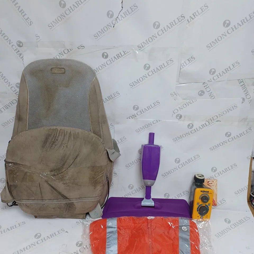 BOX OF APPROX 20 ASSORTED ITEMS TO INCLUDE - HOZELOCK SENSOR PLUS - ORANGE HIGH VIS JACKET XL - JUST CAVALLI HER EAU DE TOILETTE ECT