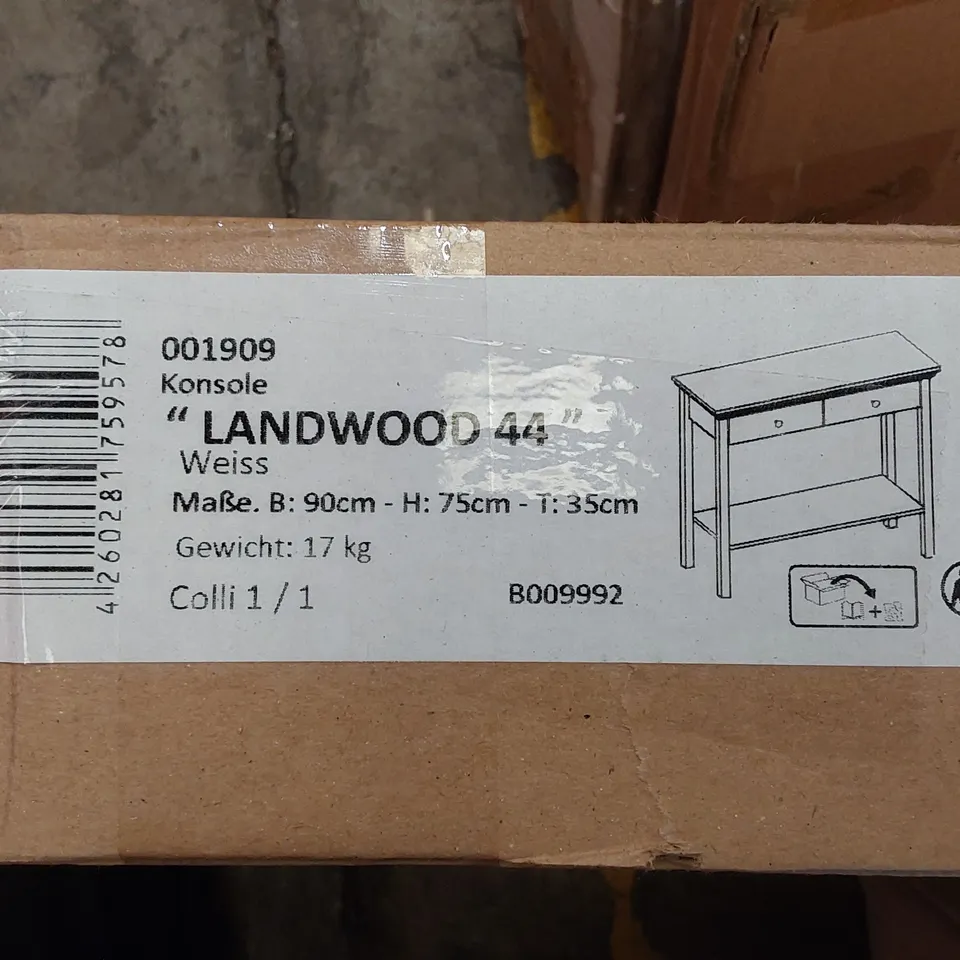 BOXED LANDWOOD CONSOLE TABLE (1 BOX)