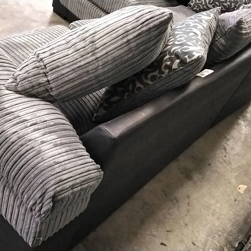 QUALITY DESIGNER PHOENIX LH DOUBLE ARM CORNER GROUP SOFA - BLACK LEATHER/GREY FABRIC 