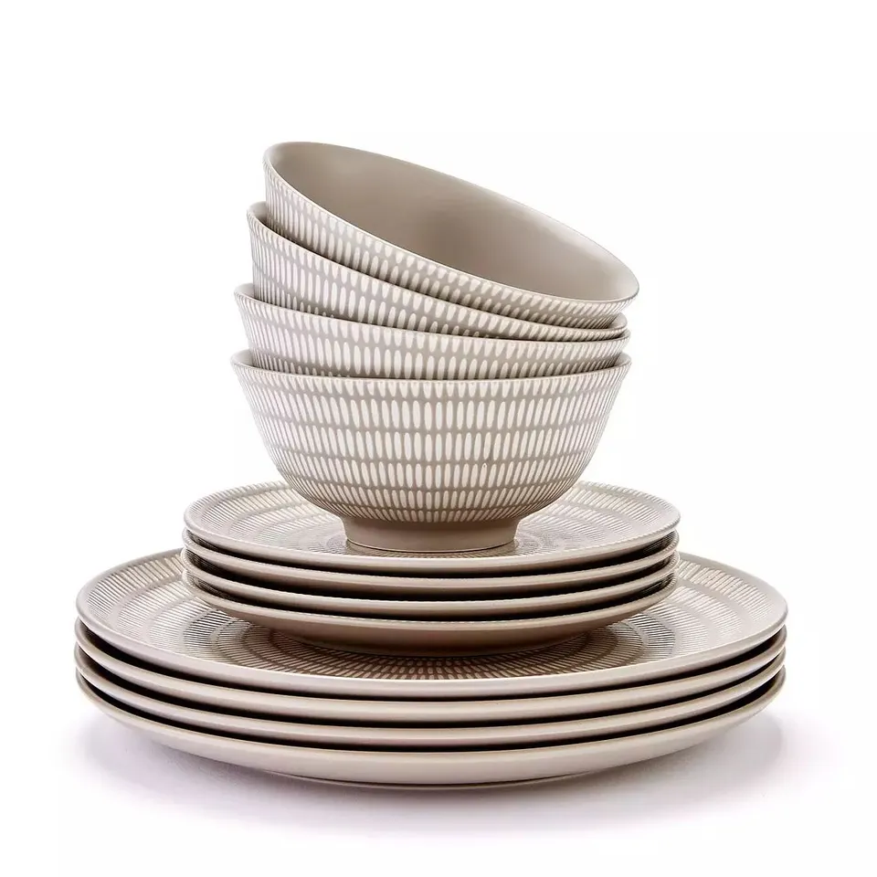 PIERRE 12-PIECE DINNER SET IN NATURAL - COLLECTION ONLY