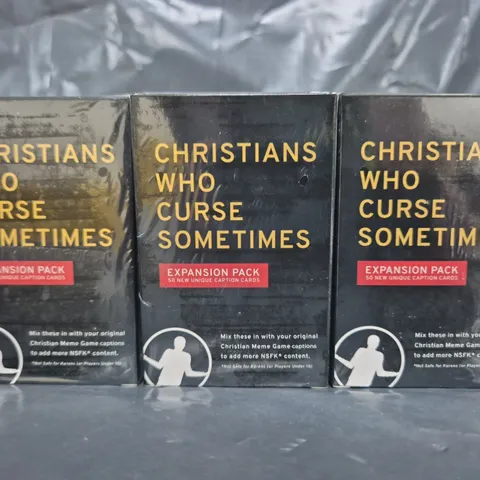 BOX OF APPROXIMATELY 100 SEALED CHRISTIANS WHO CURSE SOMETIMES EXPANSION PACKS FOR THE CHRISTIAN MEME GAME