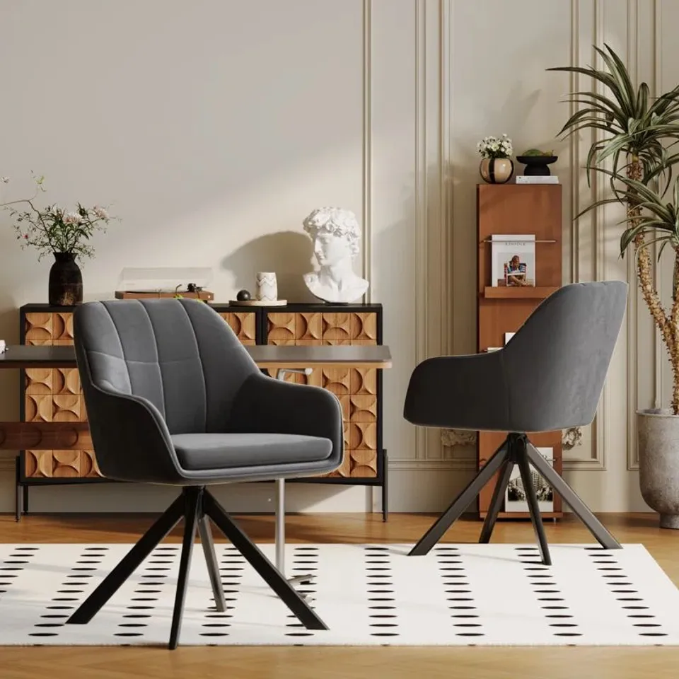 BOXED 51CM H UPHOLSTERED ARM DINING CHAIR (SET OF 2)