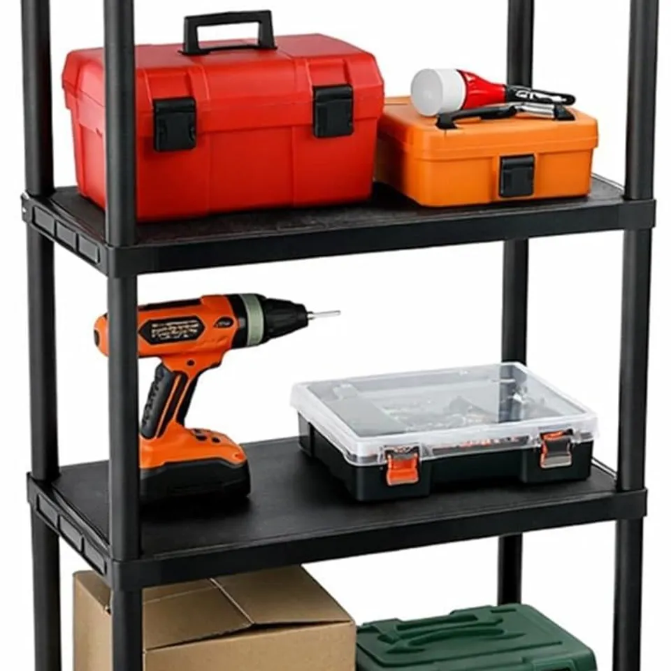 OYPLA 4 TIER BLACK PLASTIC HEAVY DUTY SHELVING RACKING STORAGE UNIT
