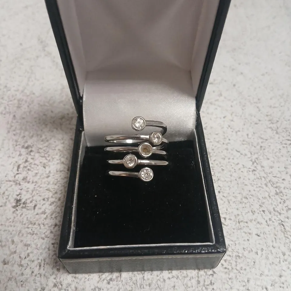 STEEL BY DIAMONIQUE BEZEL SET OPEN RING STAINLESS STEEL