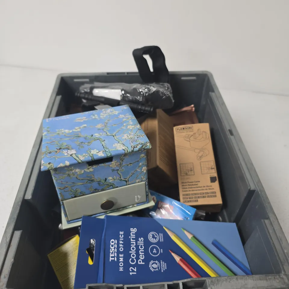 BOX OF APPROXIMATELY 15 ASSORTED HOUSEHOLD ITEMS INCLUDING REPEL REFILL COLOURING PENCILS AND VINYL REPAIR KIT