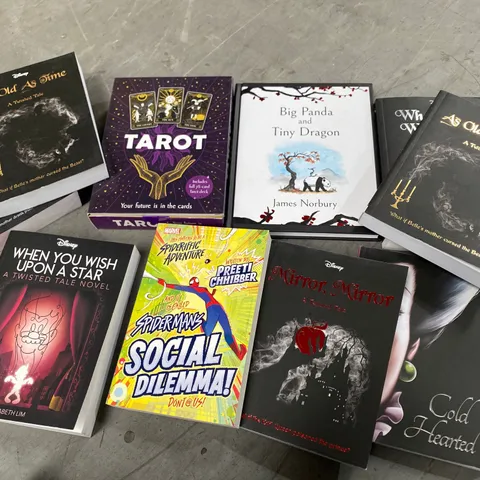 BOX OF APPROXIMATELY 10 ASSORTED ITEMS TO INCLUDE: SOCIAL DILEMMA, WHEN YOU WISH UPON A STAR, TAROT