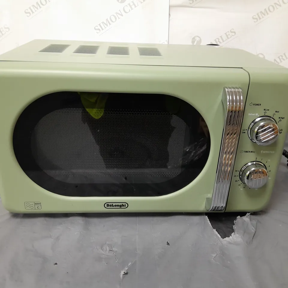 BOXED DELONGHI RETRO 20L SOLO MICROWAVE SAGE GREEN - COLLECTION ONLY
