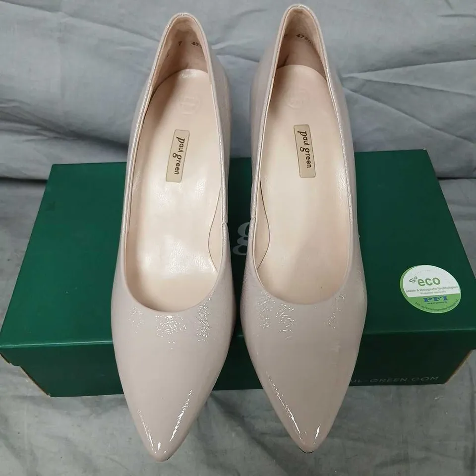 PAUL GREEN ROSEWOOD 3757 NUDE PATENT HIGH HEEL PUMPS, UK 7