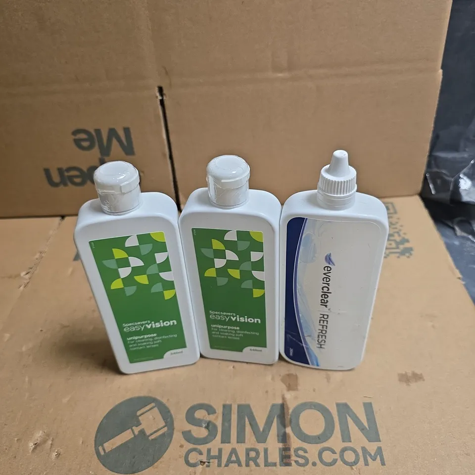 TOTE OF APPROXIMATELY 30 ASSORTED CONTACT LENS CLEANING PRODUCTS TO INCLUDE SPECSAVERS EASY VISION ETC