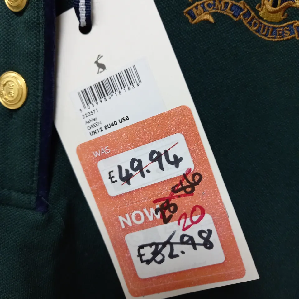 JOULES GREEN LONG SLEEVE POLO SHIRT - UK12