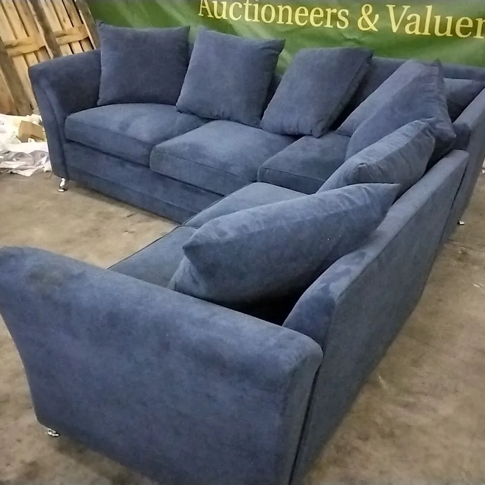 QUALITY DESIGNER NAVY BLUE FABRIC L SHAPED CORNER SOFA GROUP 