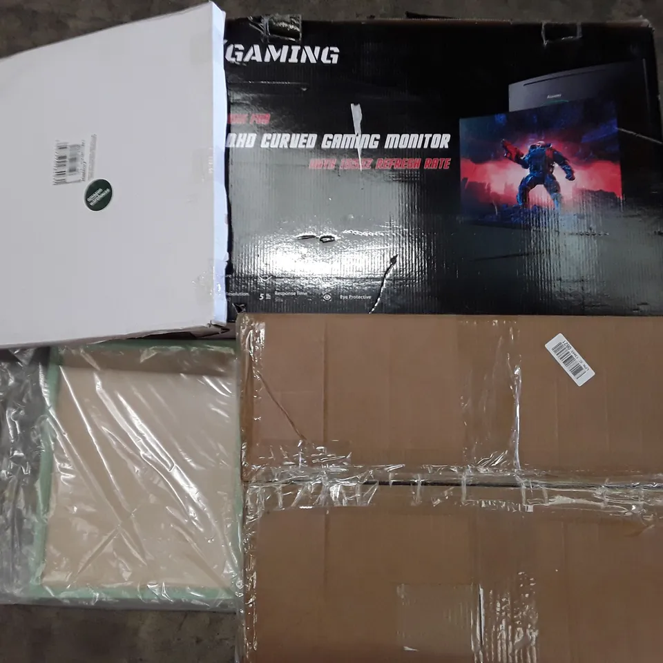PALLET TO CONTAIN AN ASSORTMENT OF HOUSEHOLD ITEMS TO INCLUDE GAMING MONITORS, DART BOARS, BLENDERS AND PICTURE FRAMES ECT