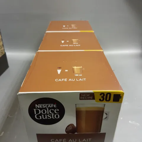 3 X BOXED NESCAFE DOLCE GUSTO CAFÉ AU LAIT CAPSULES - 30 CAPSULES PER BOX